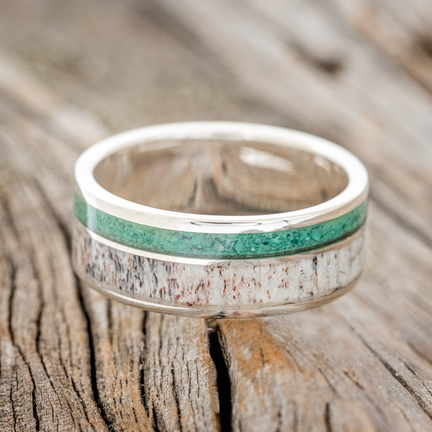 "RAPTOR" - ANTLER & MALACHITE WEDDING BAND-9