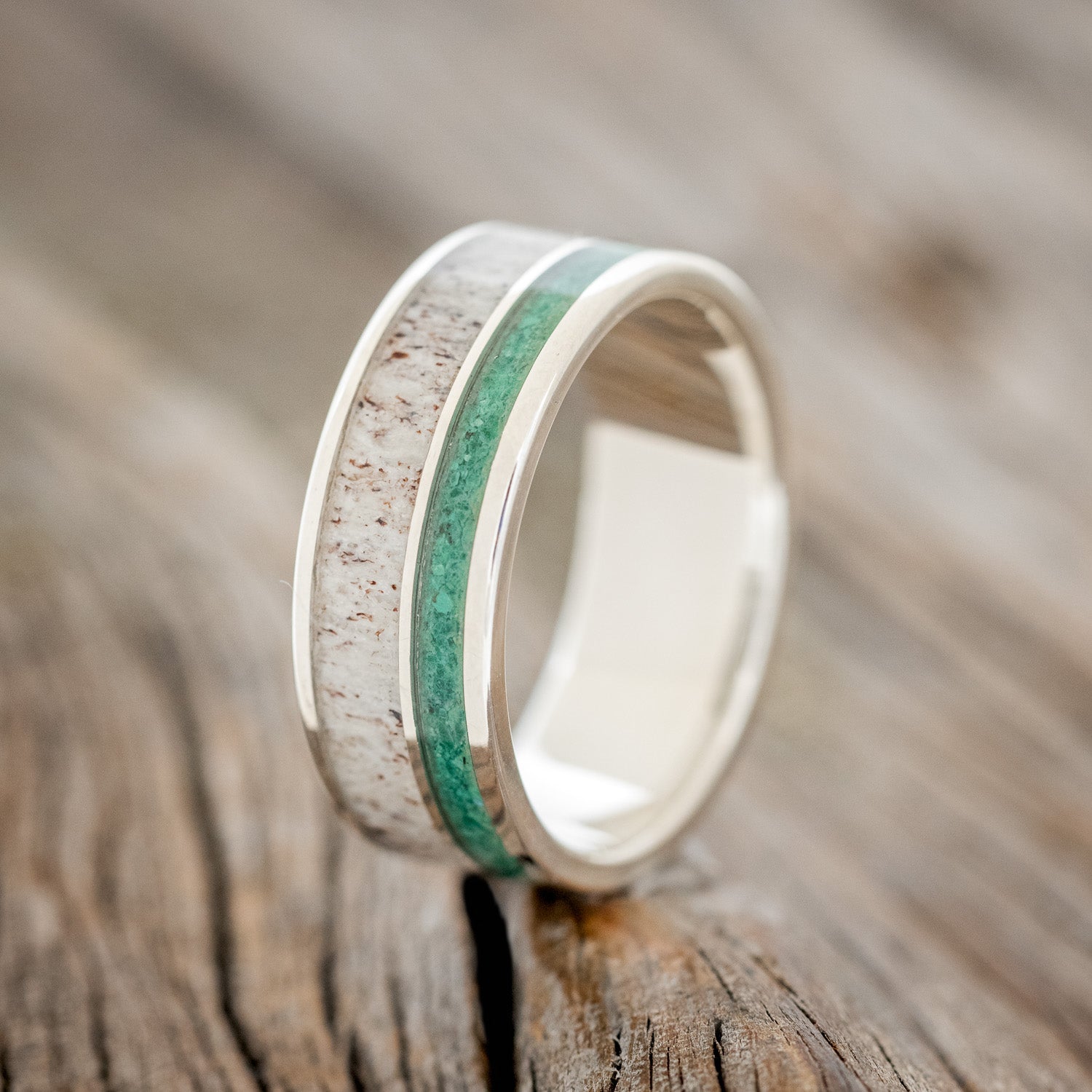 "RAPTOR" - ANTLER & MALACHITE WEDDING BAND-7