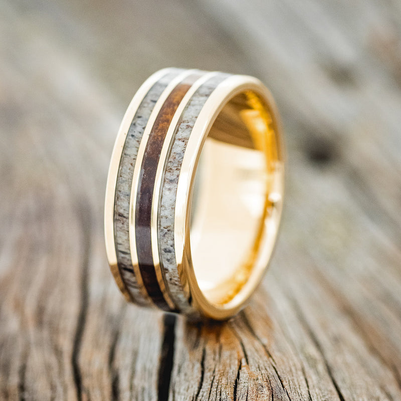 Rio - Ironwood & Antler Wedding Ring - by Staghead Designs - 14K Yellow Gold - Men's
