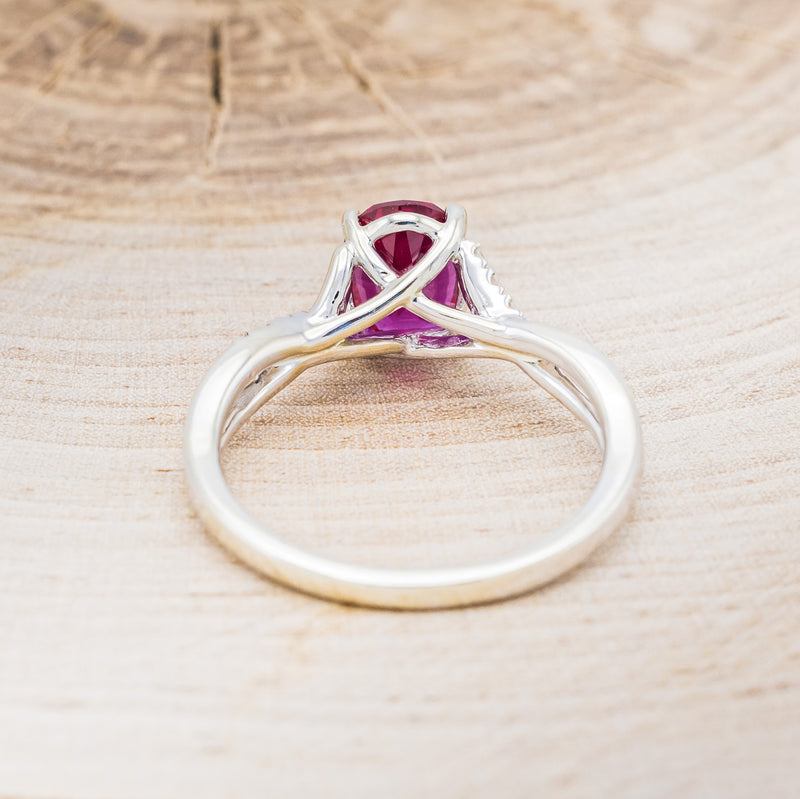 "ROSLYN" - OVAL LAB-GROWN RUBY ENGAGEMENT RING WITH DIAMOND ACCENTS-6