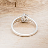 Shown here is "Nyx", a crescent moon salt & pepper diamond women's engagement ring with a single diamond accent, back view. Many other center stone option are available upon request.