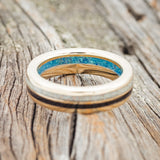 "COSMO" - AFRICAN BLACK WOOD & FIRE AND ICE OPAL WEDDING RING FEATURING A BLUE OPAL LINED 14K GOLD BAND-6