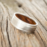 "SEDONA" - RAISED CENTER WEDDING RING WITH AN IRONWOOD LINED BAND - READY TO SHIP-4