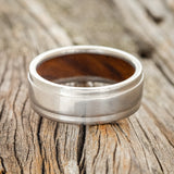 "SEDONA" - RAISED CENTER WEDDING RING WITH AN IRONWOOD LINED BAND - READY TO SHIP-5