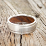 "SEDONA" - RAISED CENTER WEDDING RING WITH AN IRONWOOD LINED BAND - READY TO SHIP-6