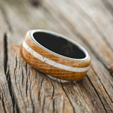 "REMMY" - WHISKEY BARREL OAK & ANTLER WEDDING RING - BLACK ZIRCONIUM - SIZE 10-2