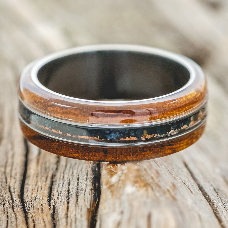 "GLEN" - IRONWOOD & PATINA COPPER WEDDING BAND-6