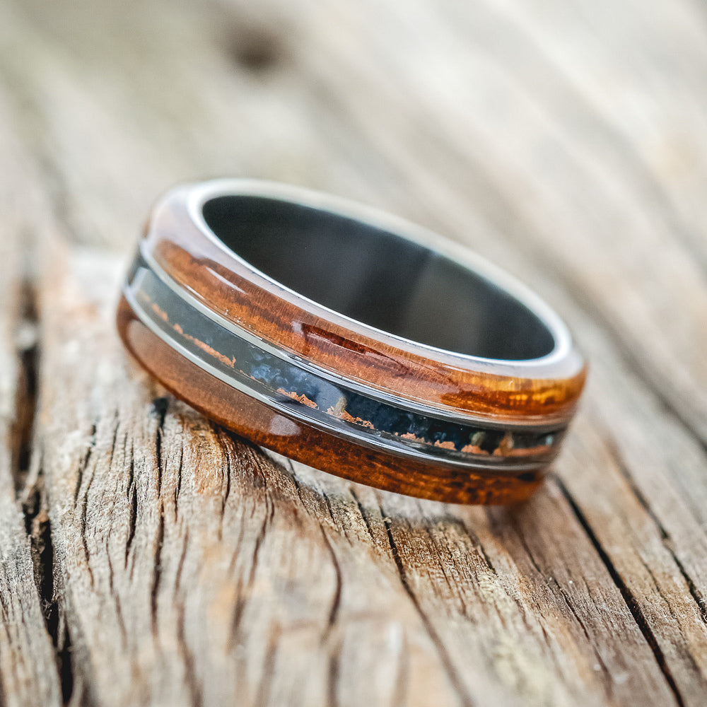 "GLEN" - IRONWOOD & PATINA COPPER WEDDING BAND-5