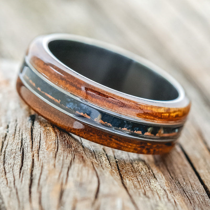 "GLEN" - IRONWOOD & PATINA COPPER WEDDING BAND-5