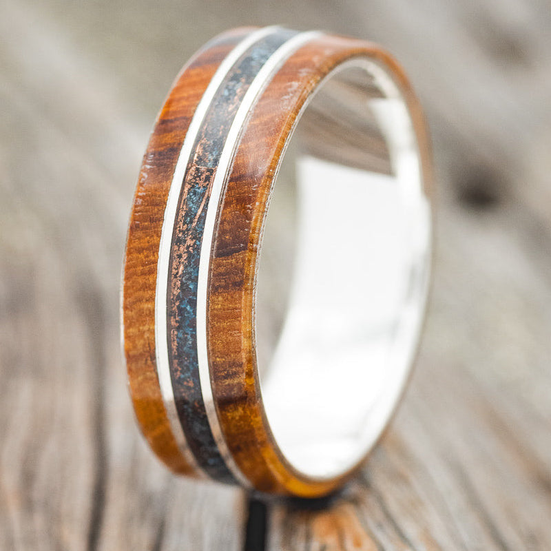 "GLEN" - IRONWOOD & PATINA COPPER WEDDING BAND-7