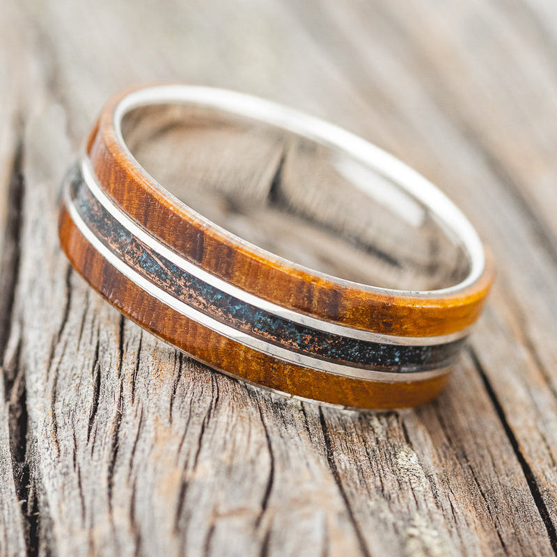"GLEN" - IRONWOOD & PATINA COPPER WEDDING BAND-8