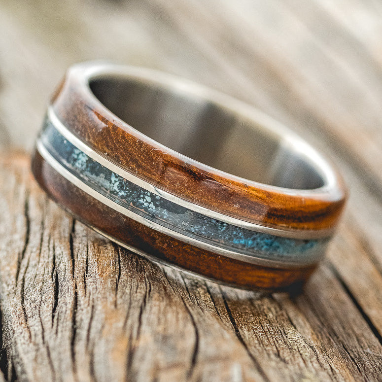 "GLEN" - IRONWOOD & PATINA COPPER WEDDING BAND-2