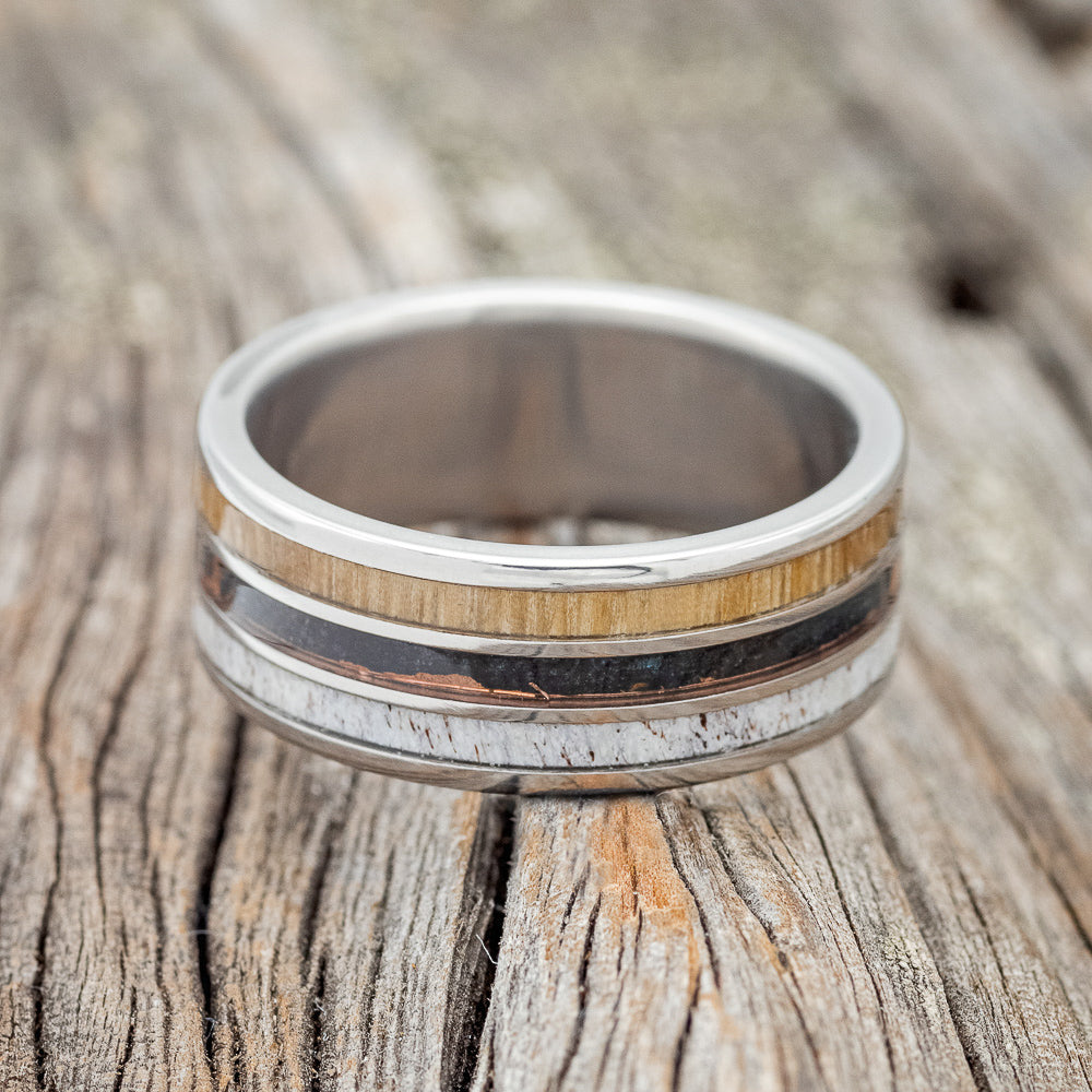 "RIO" - ANTLER, PATINA COPPER, & SPALTED MAPLE WEDDING BAND-3