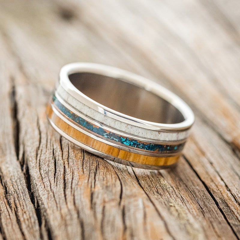 "RIO" - ANTLER, PATINA COPPER, & SPALTED MAPLE WEDDING BAND