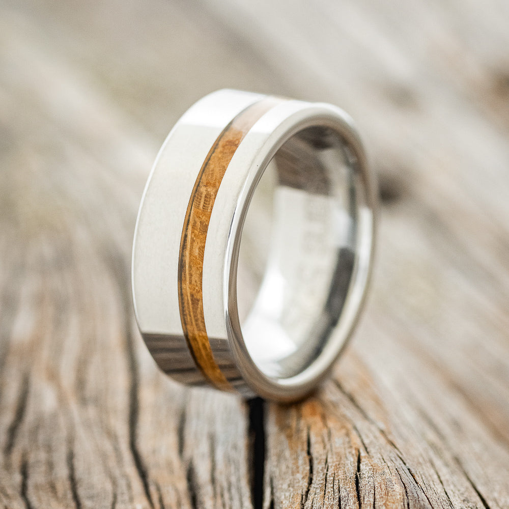 "VERTIGO" - OFFSET WHISKEY BARREL OAK WEDDING BAND-4