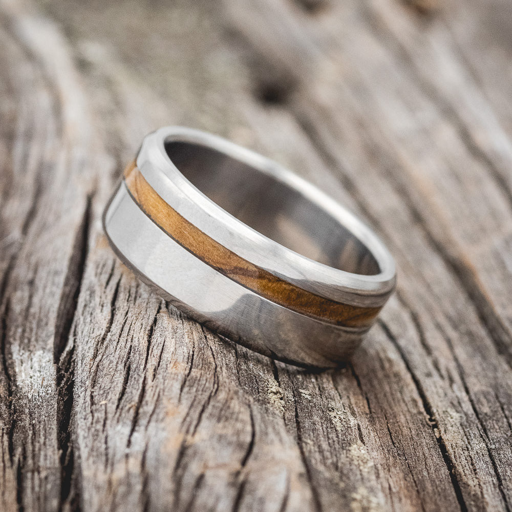 "VERTIGO" - OFFSET WHISKEY BARREL OAK WEDDING BAND-2