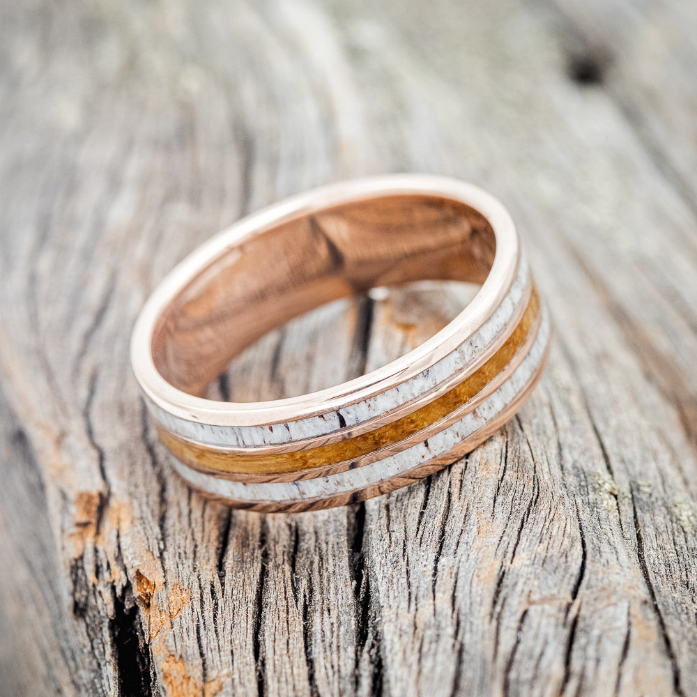 "RIO" - WHISKEY BARREL OAK & ANTLER WEDDING RING-3