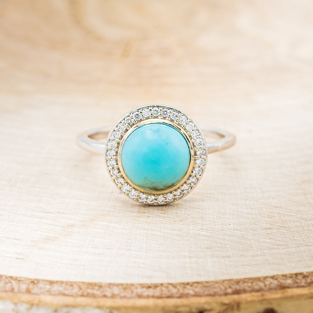 "TERRA" - ROUND CUT TURQUOISE ENGAGEMENT RING WITH DIAMOND HALO-8