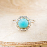 "TERRA" - ROUND CUT TURQUOISE ENGAGEMENT RING WITH DIAMOND HALO