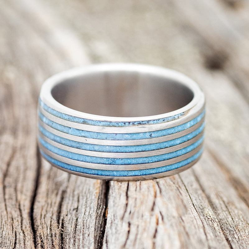 THREAD PATTERN TURQUOISE WEDDING BAND - READY TO SHIP-3