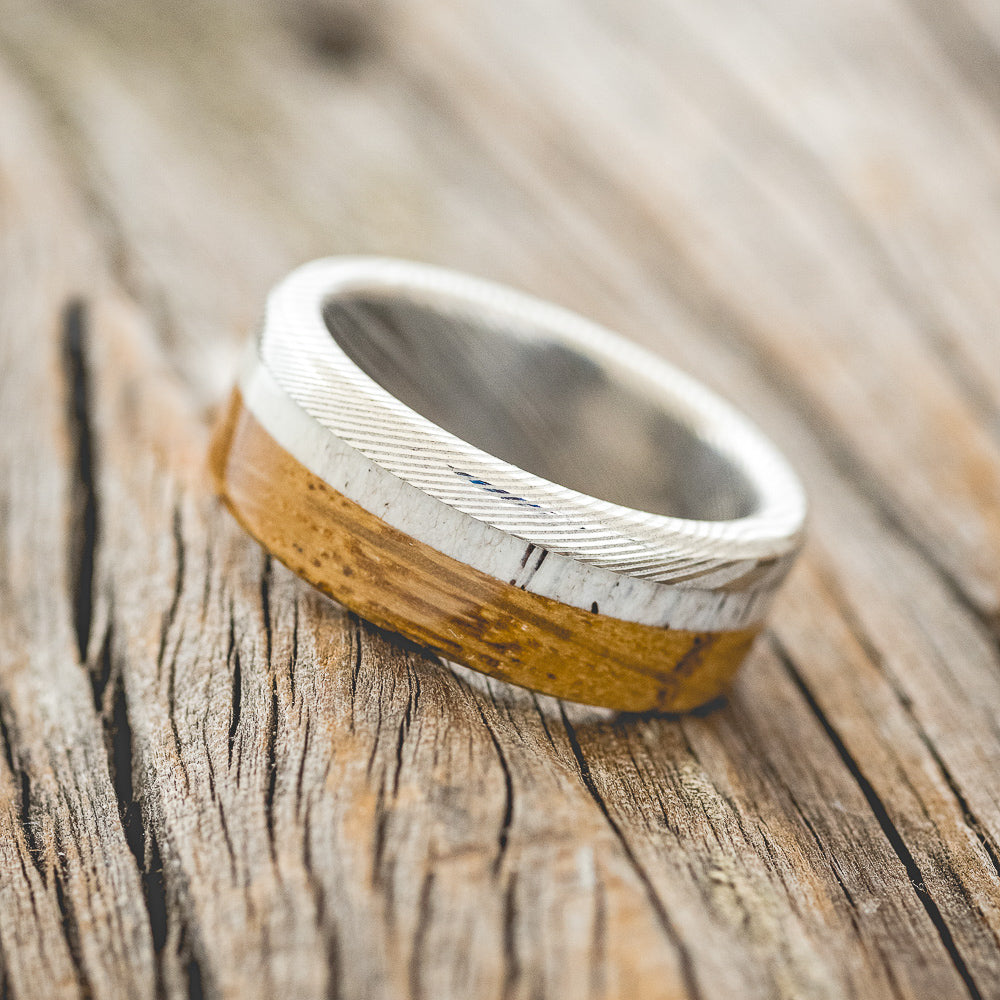"EZRA" - WHISKEY BARREL OAK & ANTLER WEDDING BAND-2