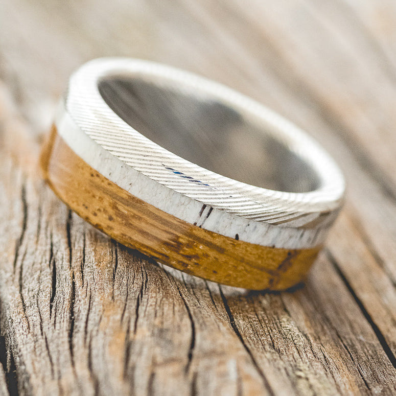 "EZRA" - WHISKEY BARREL OAK & ANTLER WEDDING BAND-2