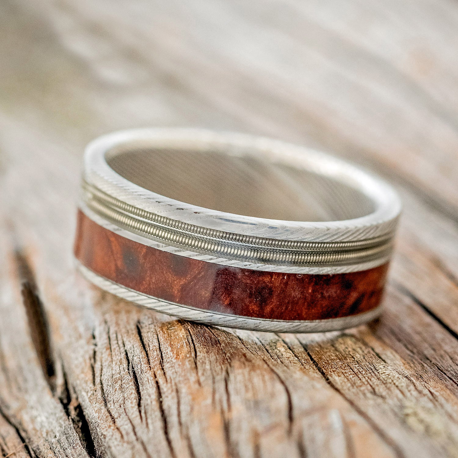 "RAPTOR" - GUITAR STRING & REDWOOD WEDDING BAND-5