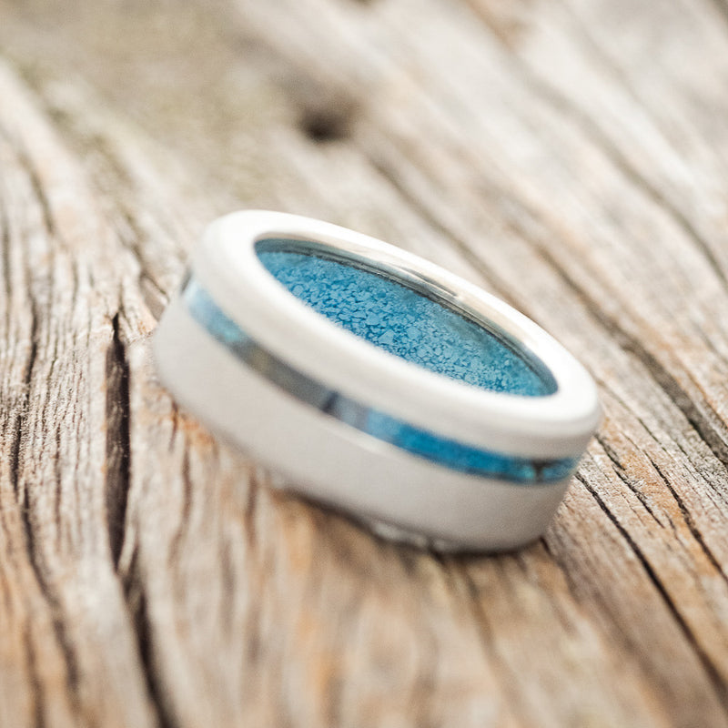 "VERTIGO" - PATINA COPPER WEDDING RING FEATURING A TURQUOISE LINING & SANDBLASTED FINISH - READY TO SHIP-4