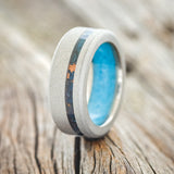 "VERTIGO" - PATINA COPPER WEDDING RING FEATURING A TURQUOISE LINING & SANDBLASTED FINISH - READY TO SHIP-1