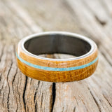 "REMMY" - WHISKEY BARREL OAK & TURQUOISE WEDDING BAND - READY TO SHIP-6