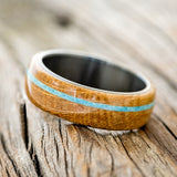 "REMMY" - WHISKEY BARREL OAK & TURQUOISE WEDDING BAND - READY TO SHIP-5