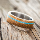 "REMMY" - WHISKEY BARREL OAK & TURQUOISE WEDDING BAND - READY TO SHIP-2