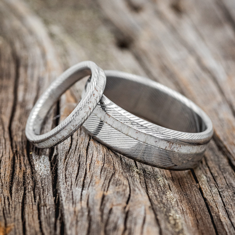 "VERTIGO" - MATCHING SET OF ANTLER WEDDING BANDS-8