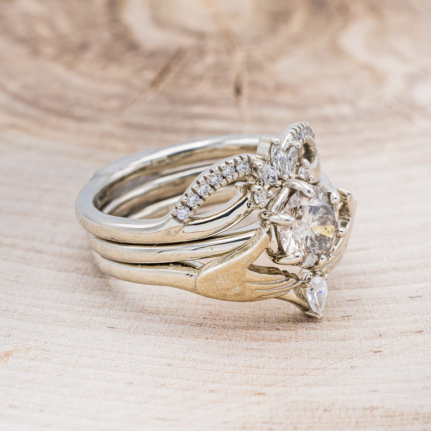 CLADDAGH BRIDAL SUITE - SOLITAIRE ENGAGEMENT RING WITH DIAMOND ACCENT TRACER & CLADDAGH TRACER - MOUNTING ONLY - SELECT YOUR OWN STONE-2