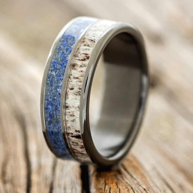 "DYAD" - LAPIS LAZULI & ANTLER WEDDING RING - READY TO SHIP-4