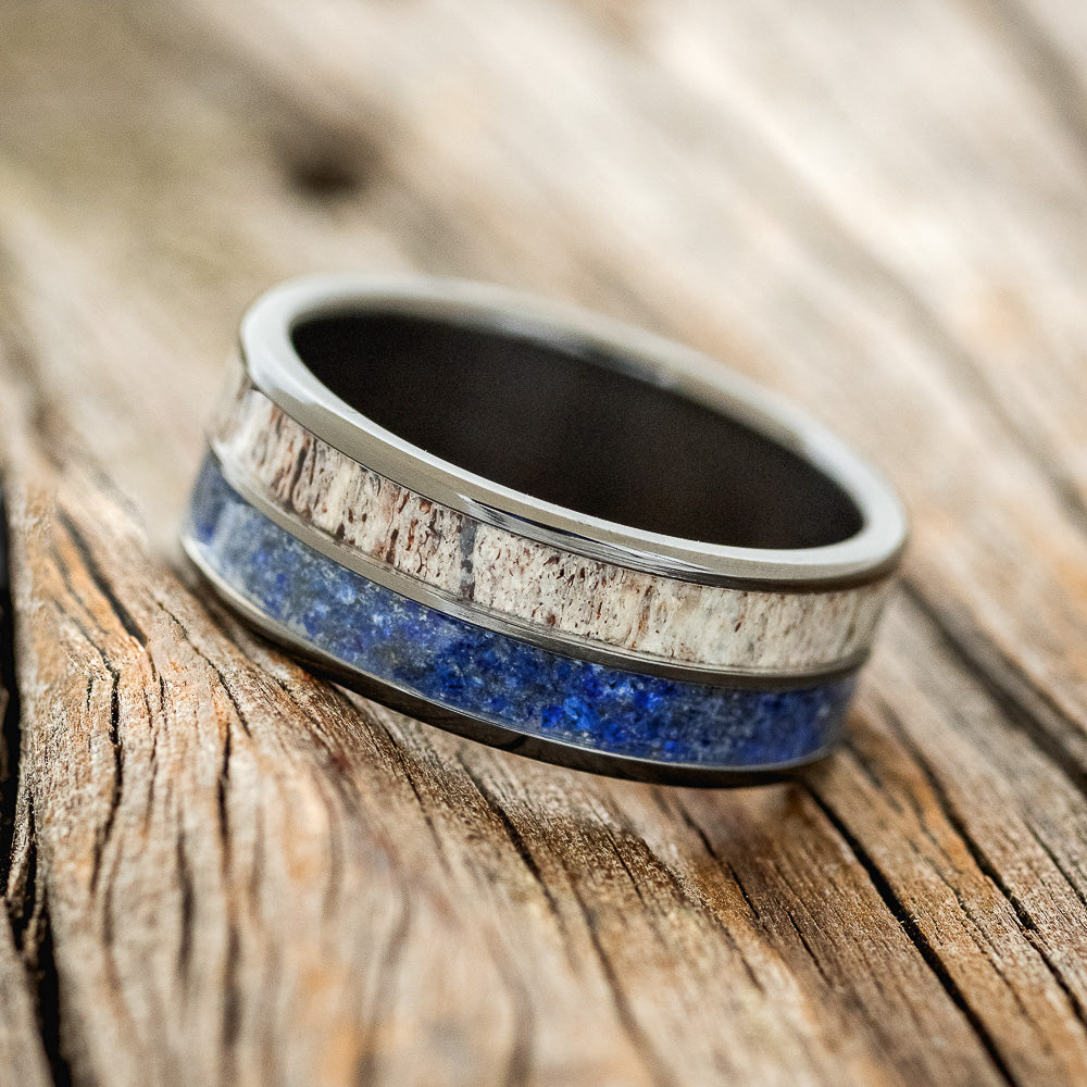 "DYAD" - LAPIS LAZULI & ANTLER WEDDING RING-8