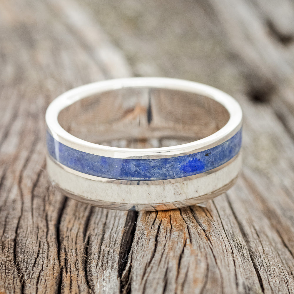 "DYAD" - LAPIS LAZULI & ANTLER WEDDING RING-6