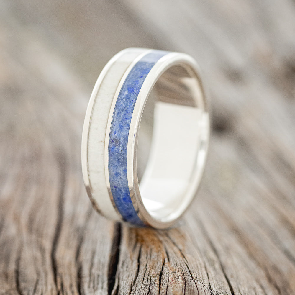 "DYAD" - LAPIS LAZULI & ANTLER WEDDING RING-4
