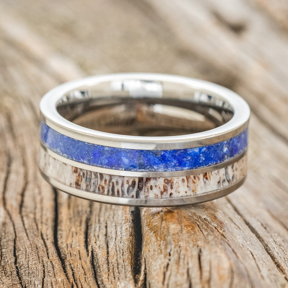 "DYAD" - LAPIS LAZULI & ANTLER WEDDING RING-3
