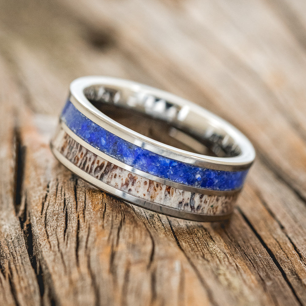 "DYAD" - LAPIS LAZULI & ANTLER WEDDING RING-2