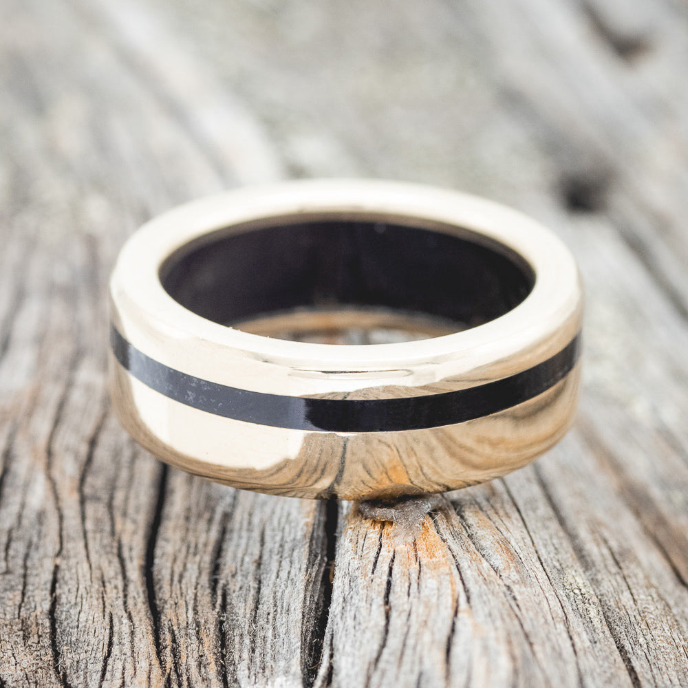 "VERTIGO" - JET STONE LINING & INLAY WEDDING BAND FEATURING A 14K GOLD BAND-4