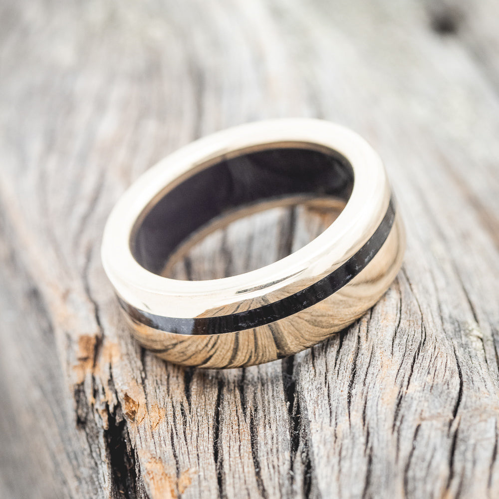 "VERTIGO" - JET STONE LINING & INLAY WEDDING BAND FEATURING A 14K GOLD BAND-3
