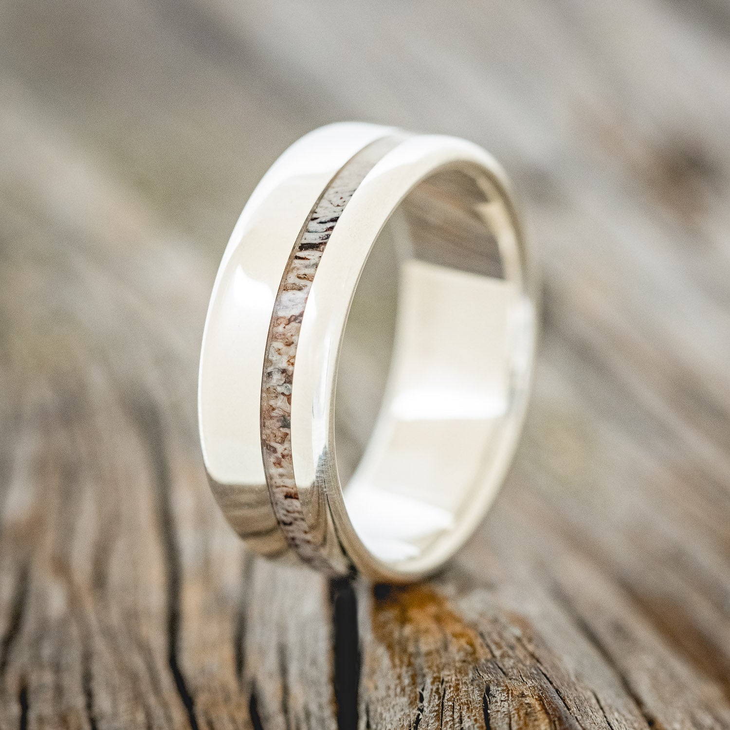 "VERTIGO" - OFFSET ELK ANTLER WEDDING RING-11