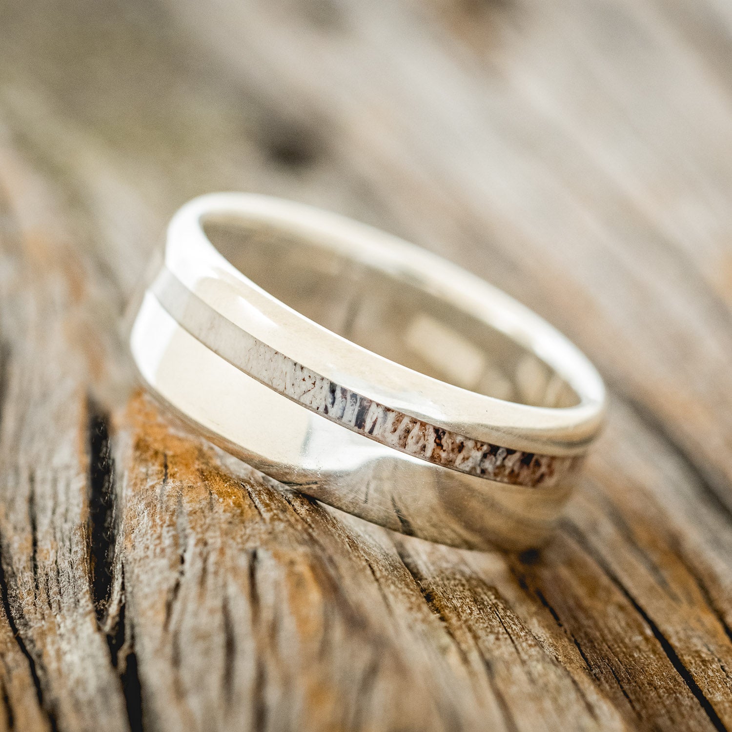 "VERTIGO" - OFFSET ELK ANTLER WEDDING RING-12
