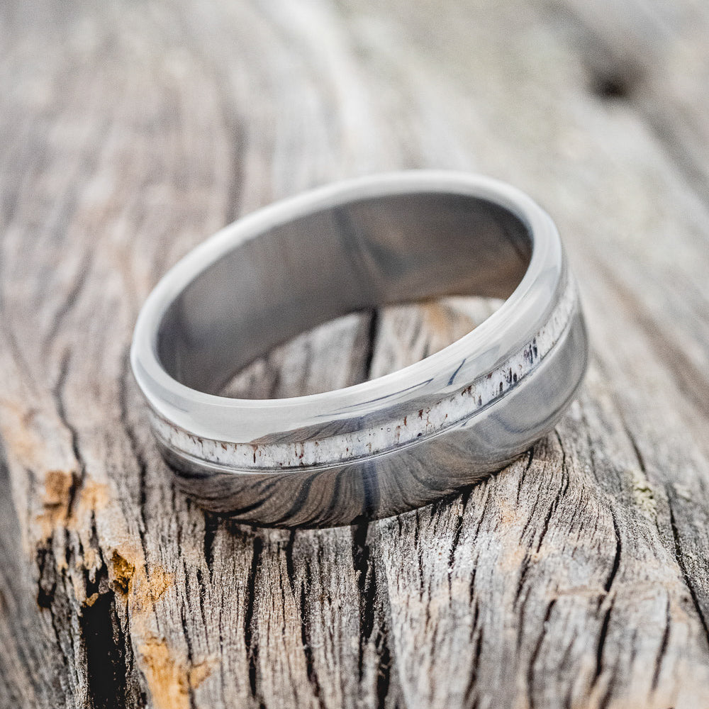 "VERTIGO" - OFFSET ELK ANTLER WEDDING RING-3