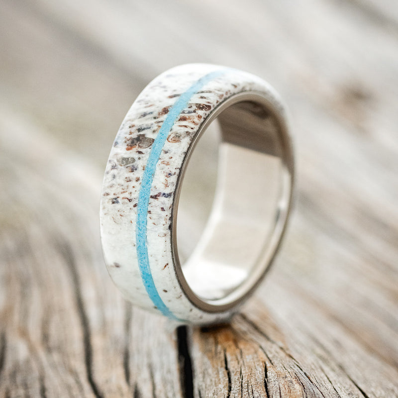 "REMMY" - ANTLER & TURQUOISE WEDDING RING - TITANIUM - SIZE 8-1