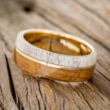 "GOLDEN" - WHISKEY BARREL OAK & ANTLER WEDDING BAND-5