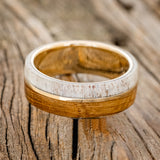 "GOLDEN" - WHISKEY BARREL OAK & ANTLER WEDDING BAND-6