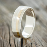 "VERTIGO" - 14K GOLD INLAY WEDDING BAND WITH A BRUSHED FINISH-1