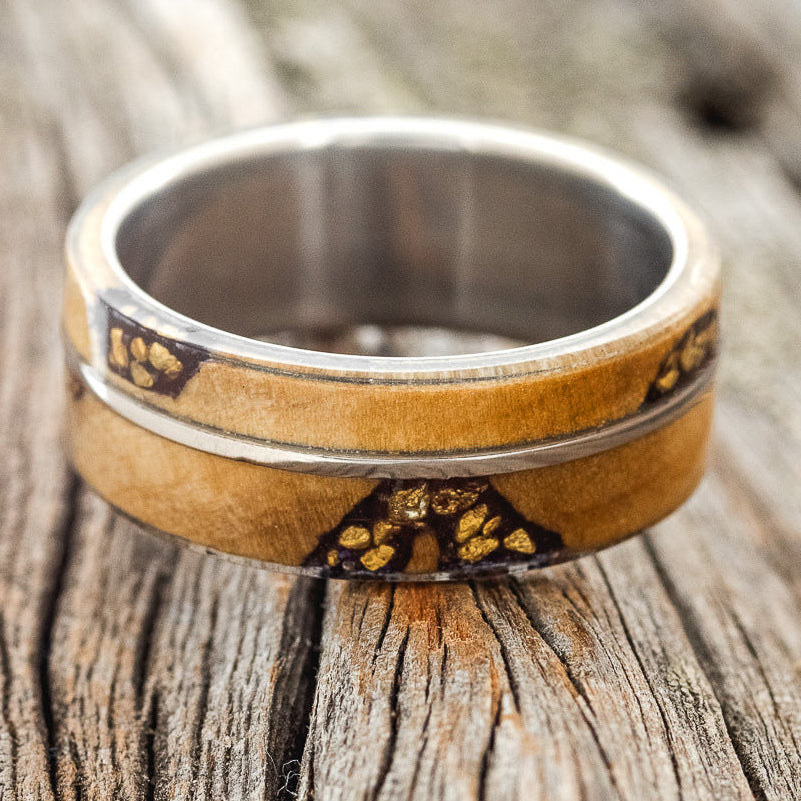 "GOLDEN" - BUCKEYE BURL WOOD & ALASKAN PANNED GOLD NUGGETS WEDDING RING - READY TO SHIP-7